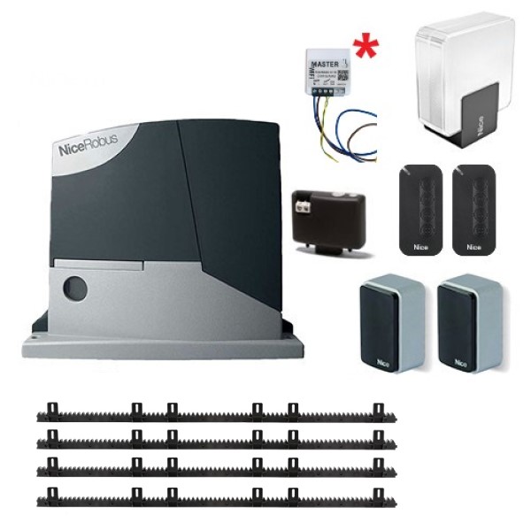 Kit automatizare poarta culisanta max. 400kg, NICE Robus400 RB400BDKCE Promo cu 4m cremaliera - NICE.RO