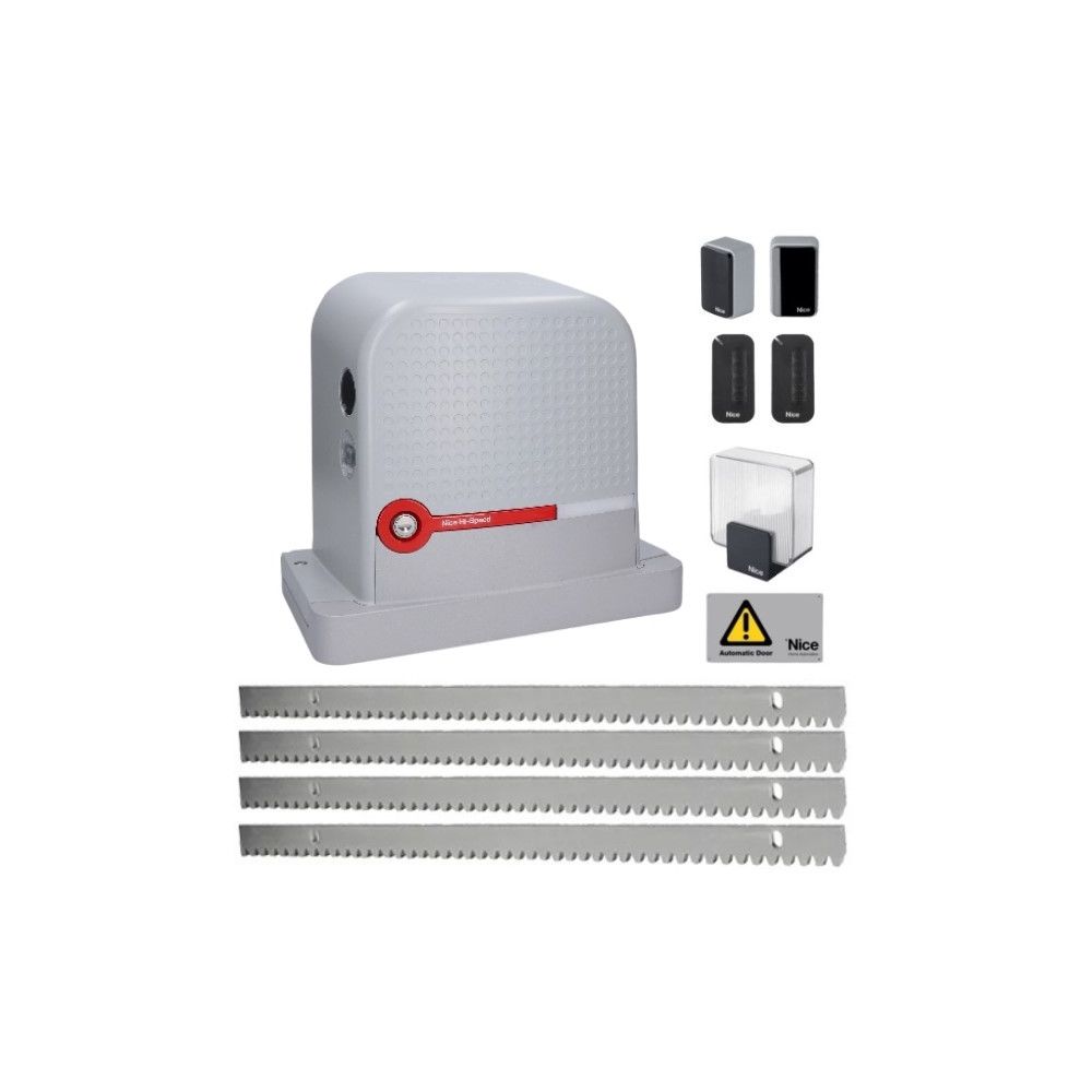 Kit automatizare poarta culisanta Nice Robus 600 Hi-Speed, pana la 600 kg, 4 metri cremaliera zincata RBS600HSBDKCE