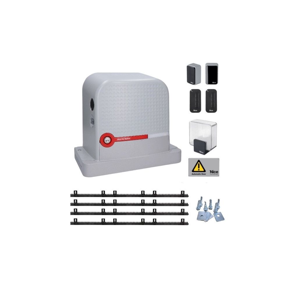 Kit automatizare poarta culisanta Nice Robus 600 Hi-Speed, pana la 600 kg, 4 metri cremaliera teflonata RBS600HSBDKCE