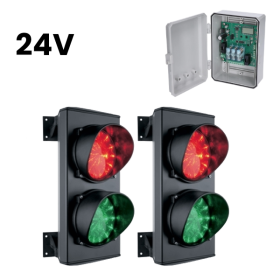 Kit de semnalizare cu doua semafoare bicolore rosu-verde si centrala de comanda, 24V